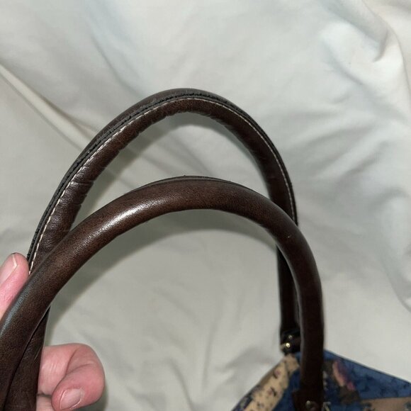 Vintage Gitano Patcheork Canvas Duffle Bag Weekender Tote Blue Brown - Picture 9 of 9